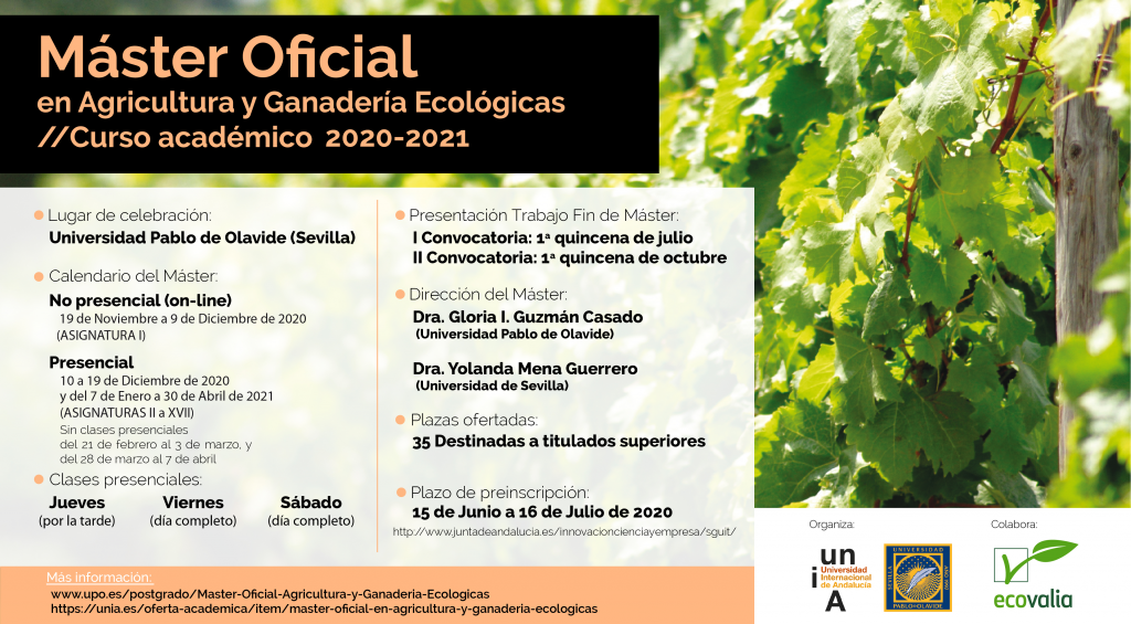 La UPO abre el plazo de preinscripción para el Máster en Agricultura y Ganadería Ecológicas
